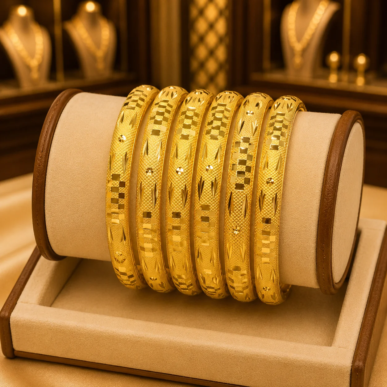 Floral Motif Gold Bangle